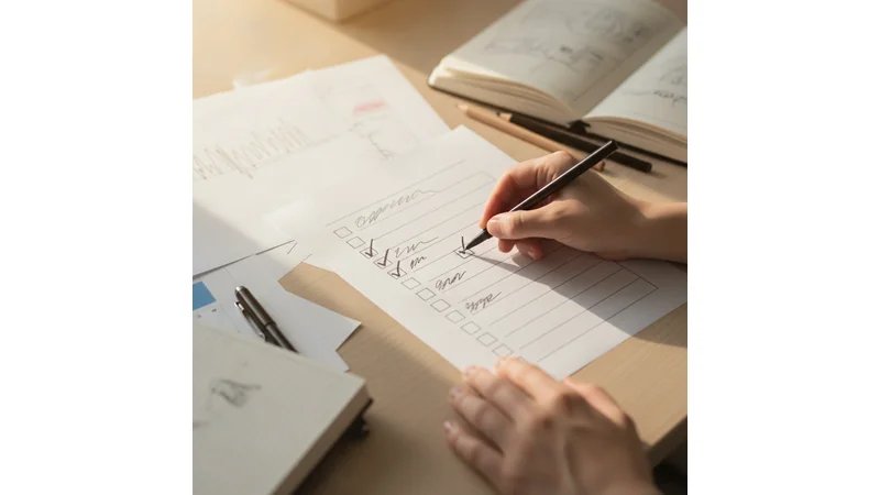 Checklist visual em formato de tabela com caixas de seleção, dividido em 5 seções (Planejamento, Pesquisa, Redação, Revisão ABNT, Entrega), com todos os itens específicos e verificáveis