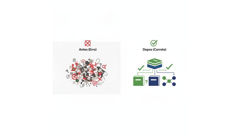 Comparação visual antes/depois mostrando um erro comum (ex: citação incorreta, estrutura desorganizada, metodologia vaga) com a versão corrigida, destacando a diferença