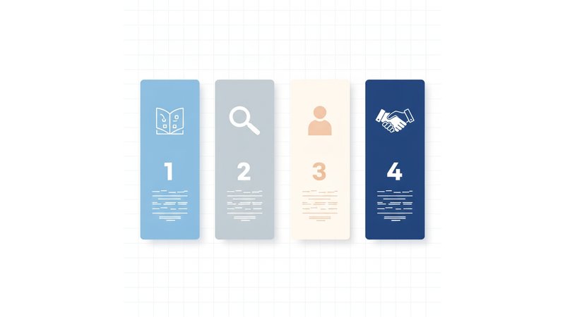 Infográfico mostrando as 4 etapas (tema → pesquisa → orientador → primeira reunião) com ícones e setas, destacando tempo estimado para cada etapa