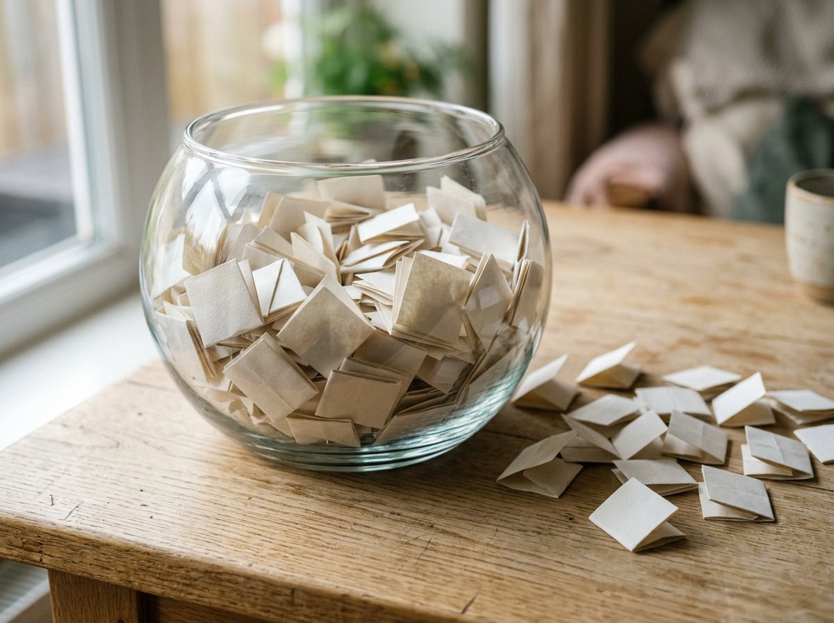 Tres caixas de papelao alinhadas com quantidades diferentes de fichas dentro