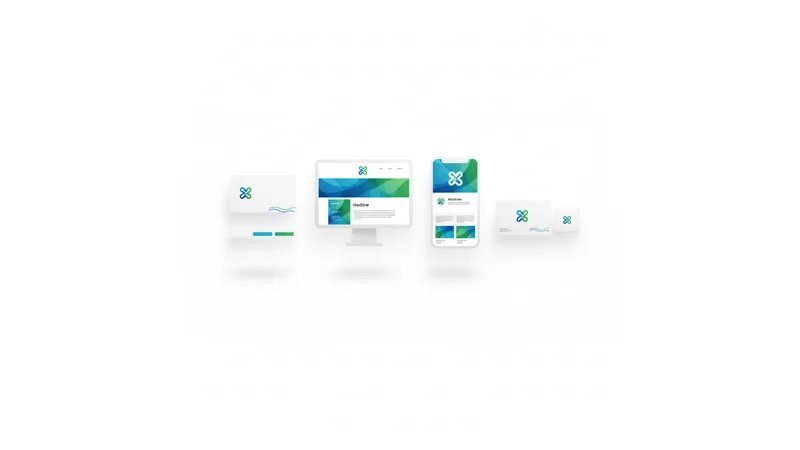 Mockups de 2-3 projetos bem-sucedidos, mostrando logo, paleta de cores e aplicações em diferentes mídias