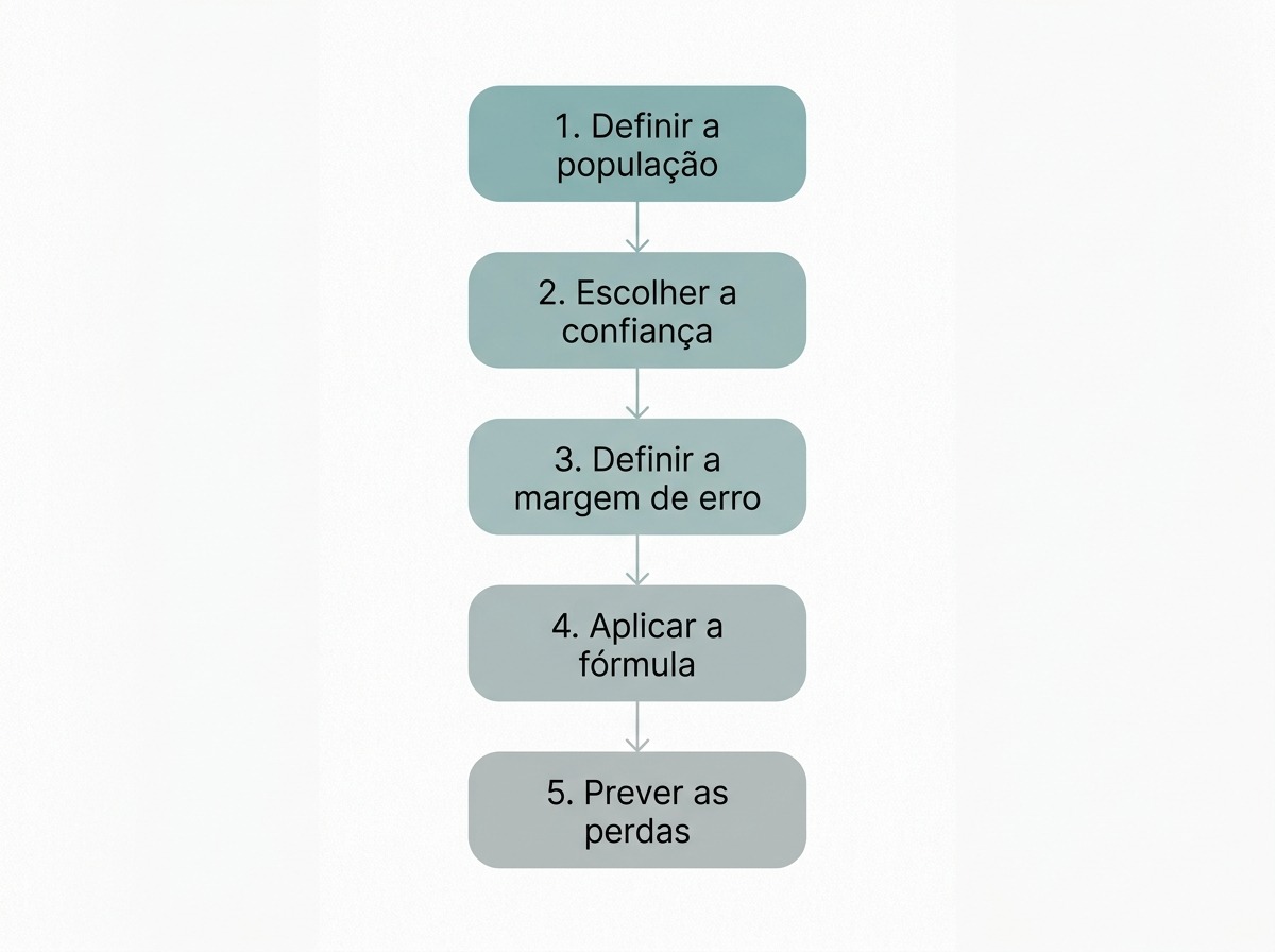 Infografico com os cinco passos de como fazer calculo amostral