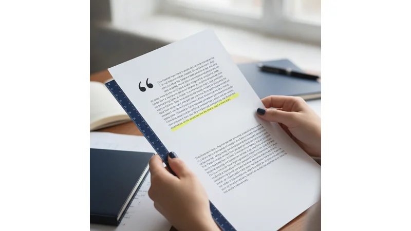 Exemplo visual comparativo mostrando citação direta curta e citação direta longa formatadas corretamente, com setas indicando elementos-chave (aspas, recuo, fonte, espaçamento)