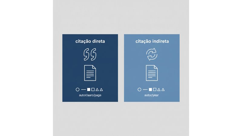 Comparação visual mostrando exemplo de citação direta vs indireta, com formatação correta segundo ABNT