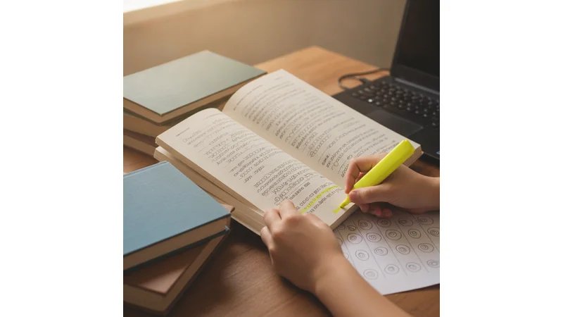 Estudante fazendo anotações e organizando referências bibliográficas em ambiente de estudo