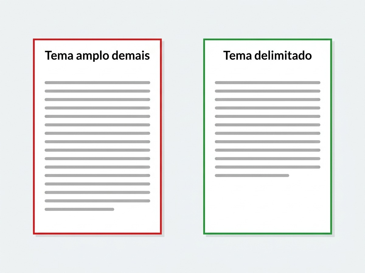 Delimitacao do tema exemplo comparando tema amplo demais e tema delimitado