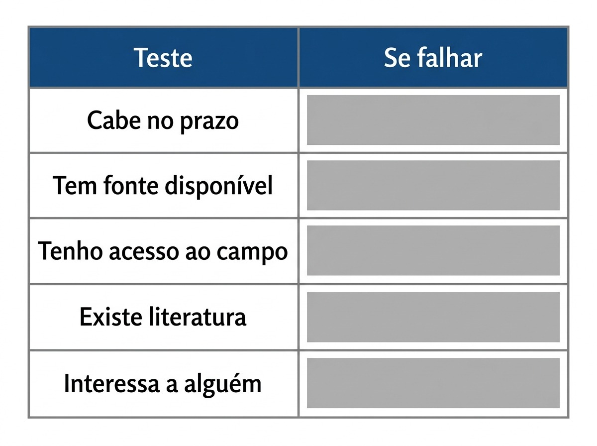 Tabela com o teste de viabilidade do recorte do tema