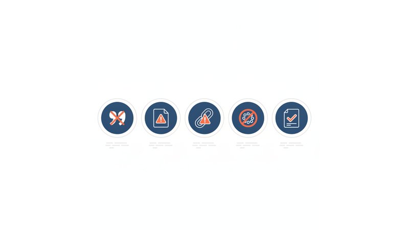 Infográfico visual mostrando os 5 erros mais comuns em citações ABNT e como corrigi-los, com ícones de alerta e checklist