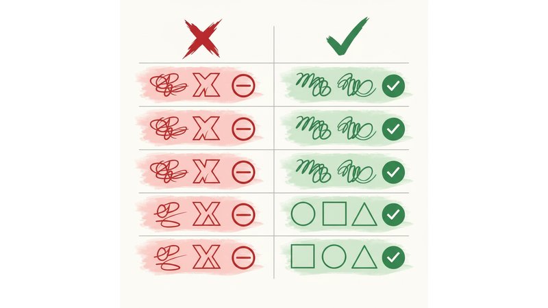 Checklist visual com checkboxes, organizado em categorias (Estrutura, Conteúdo, Formatação)