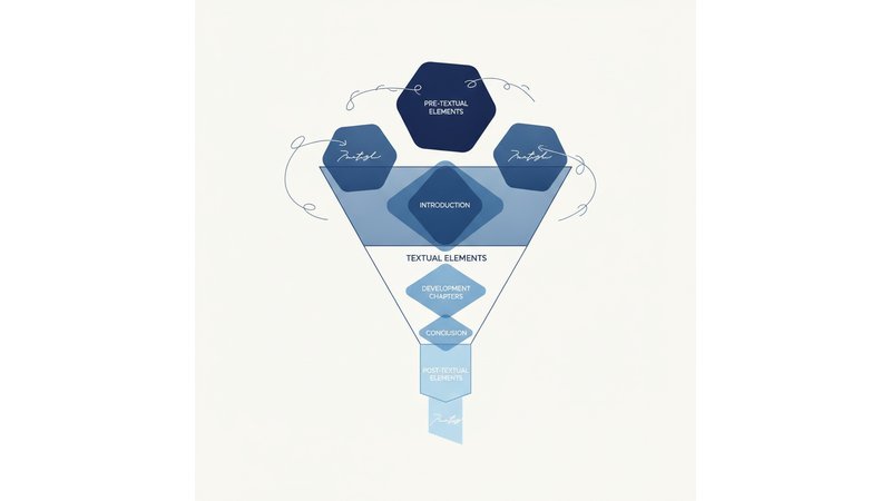 Diagrama visual da estrutura ABNT completa com exemplo de TCC fictício de Direito do Trabalho