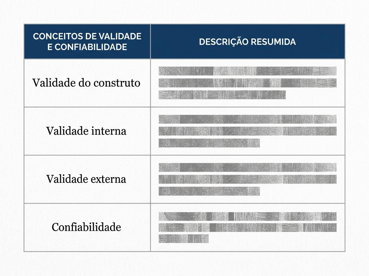 Tabela com os quatro testes de qualidade do estudo de caso: validade do construto, interna, externa e confiabilidade