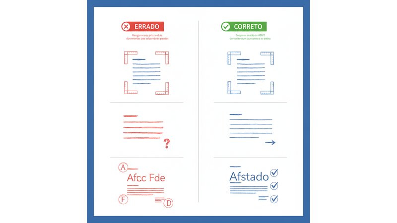Exemplo visual de página bem formatada com margens, fontes, espaçamento e citações corretas