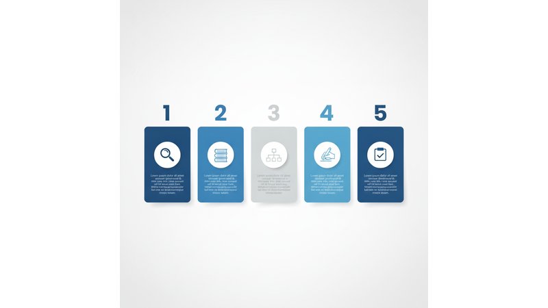 Diagrama visual mostrando o fluxo dos 5 passos em sequência, com setas indicando progressão e exemplos visuais de cada etapa