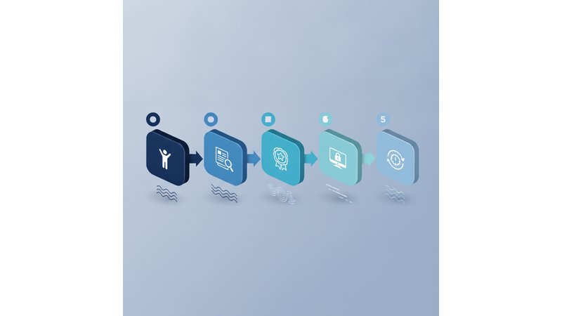 Fluxograma visual mostrando os 5 passos de documentação de horas complementares, com ícones e setas indicando o progresso