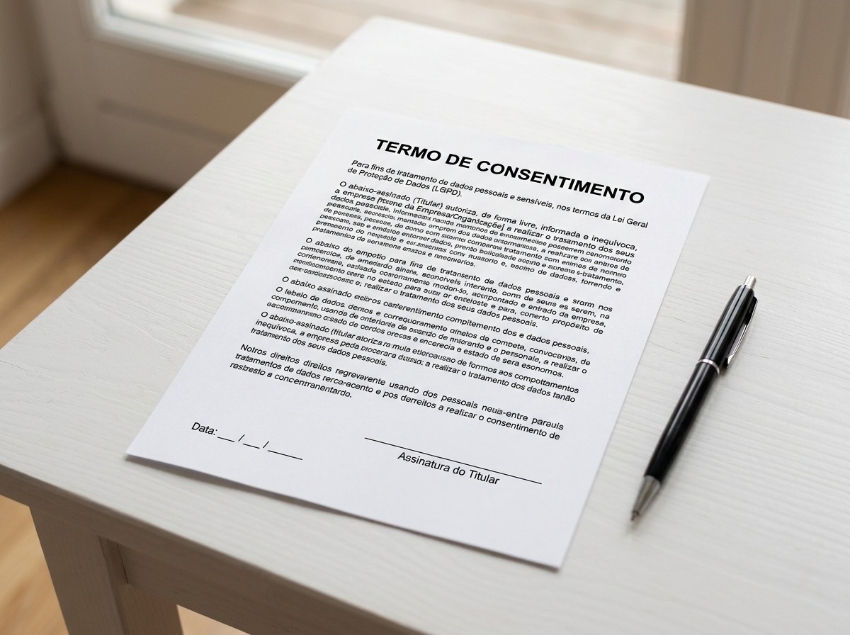 Folha impressa de termo de consentimento com linha de assinatura em branco