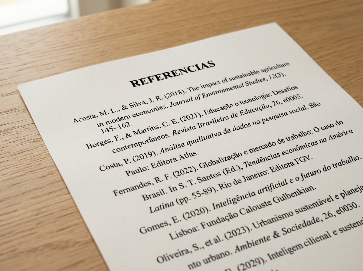 Lista de referências impressa mostrando o recuo suspenso característico da APA