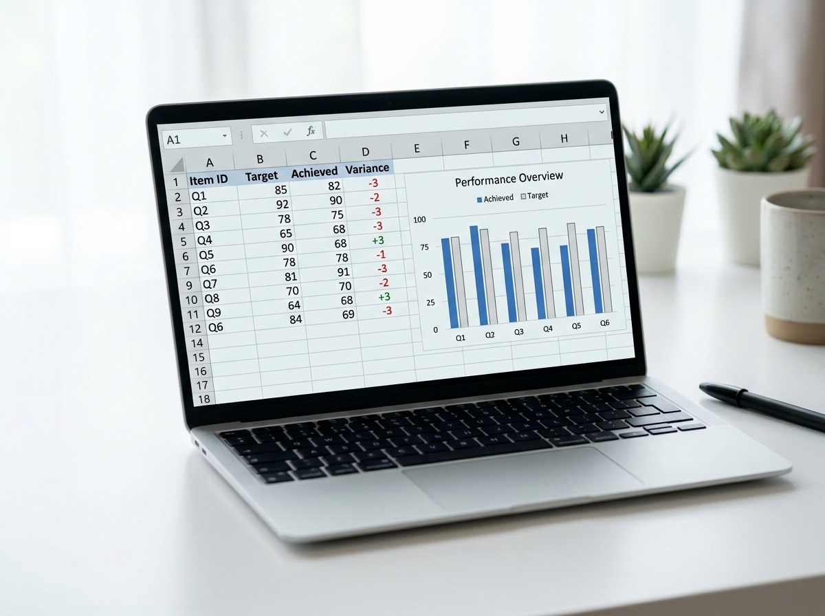 Tela de notebook com planilha de respostas tabuladas e gráfico de barras