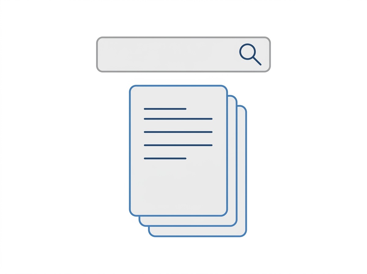 Documentos empilhados com barra de busca representando bases acadêmicas
