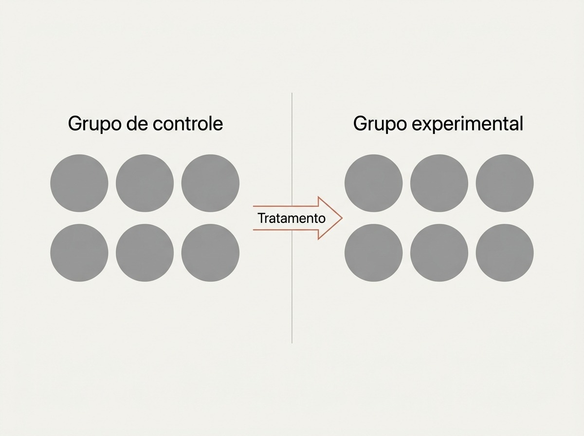 Diagrama de grupo de controle e grupo experimental com a seta de tratamento