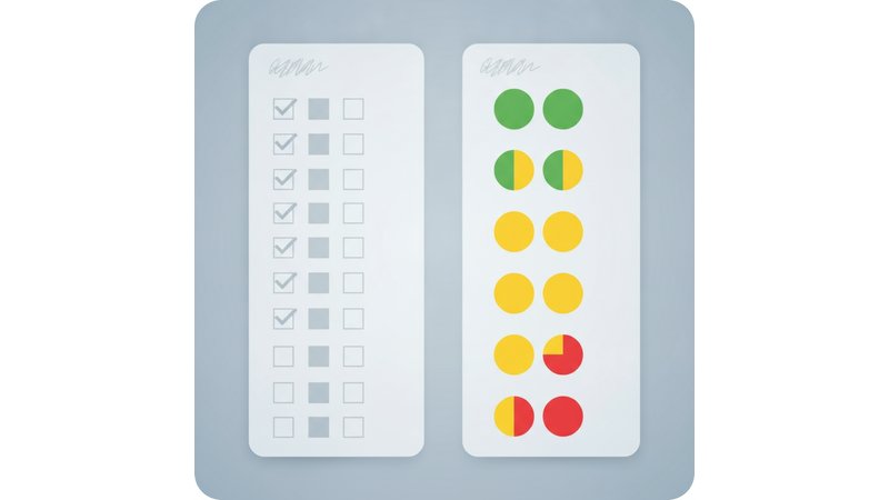 Checklist visual com caixas de seleção, cores, fácil de usar e imprimir