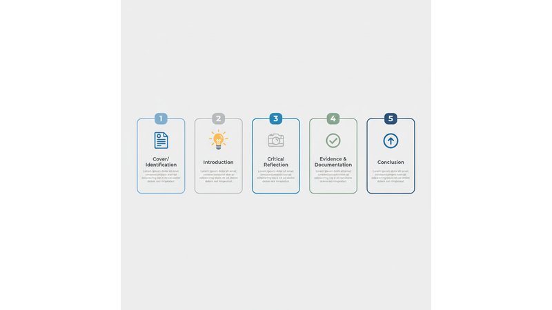 Diagrama visual mostrando a estrutura de um portfólio individual com as 5 seções principais (Capa, Introdução, Reflexão, Evidências, Conclusão) em ordem hierárquica.