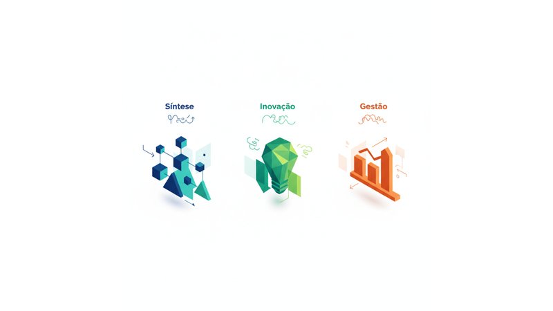 Tabela visual comparando Síntese, Inovação e Gestão com exemplos de cada curso