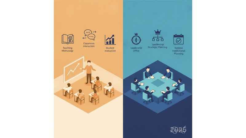 Tabela visual comparativa com ícones: sala de aula vs. sala de coordenação. Cores diferenciadas para cada coluna. Design limpo e legível.