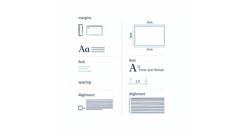 Tabela visual mostrando especificações ABNT (margens, fonte, espaçamento, tamanho de página)