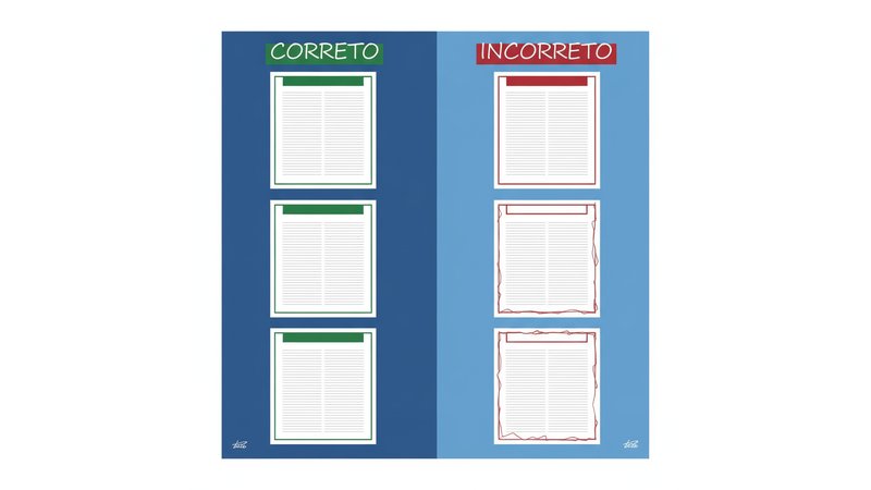 Tabela visual mostrando as normas ABNT (fonte, espaçamento, margens, alinhamento, numeração de páginas, etc.) com exemplos visuais de como deve ficar.
