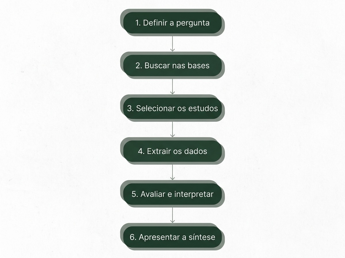 Infografico com as seis etapas da revisao integrativa da literatura