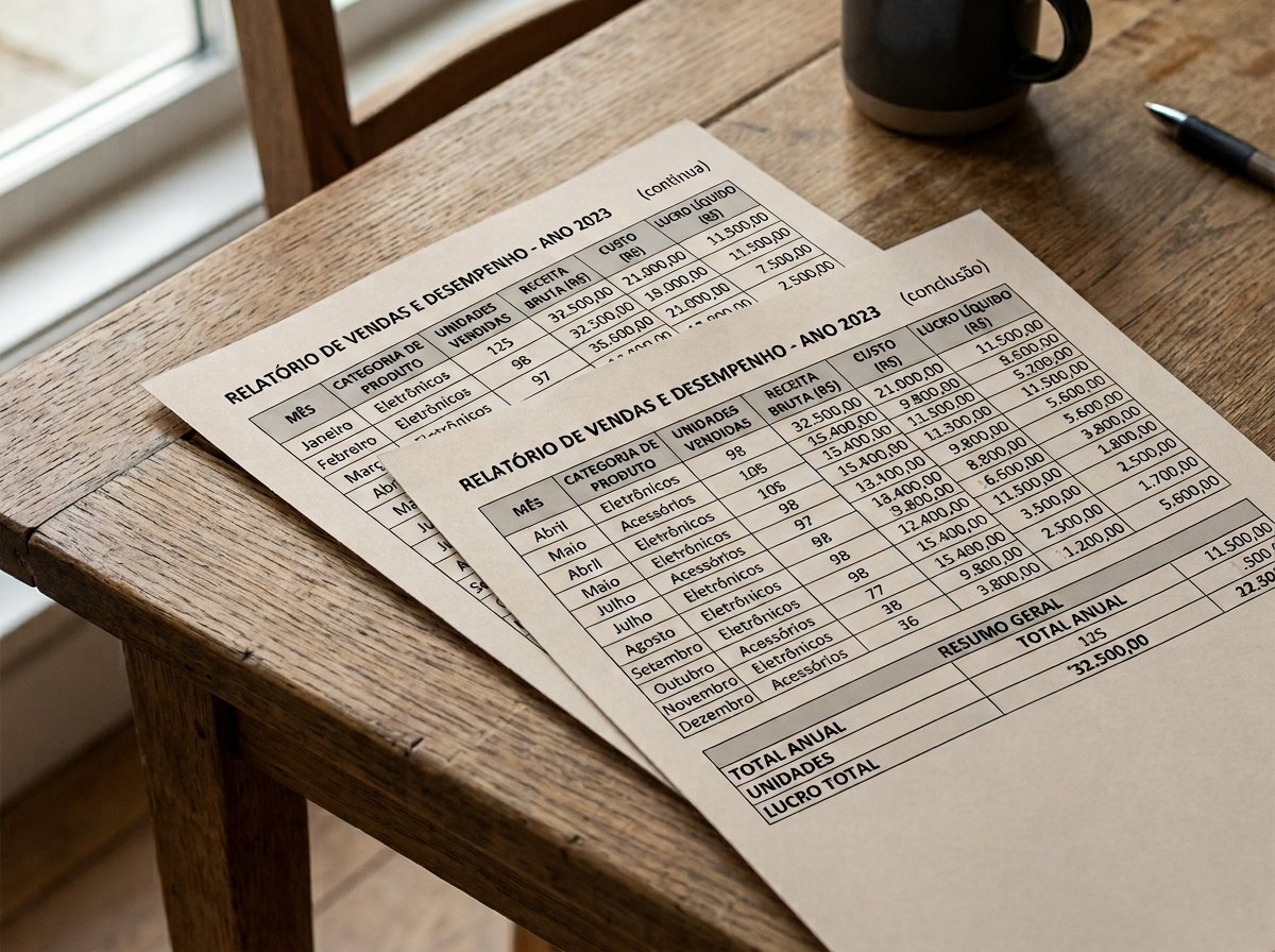 Duas folhas impressas sobrepostas com a continuacao de uma mesma tabela de dados
