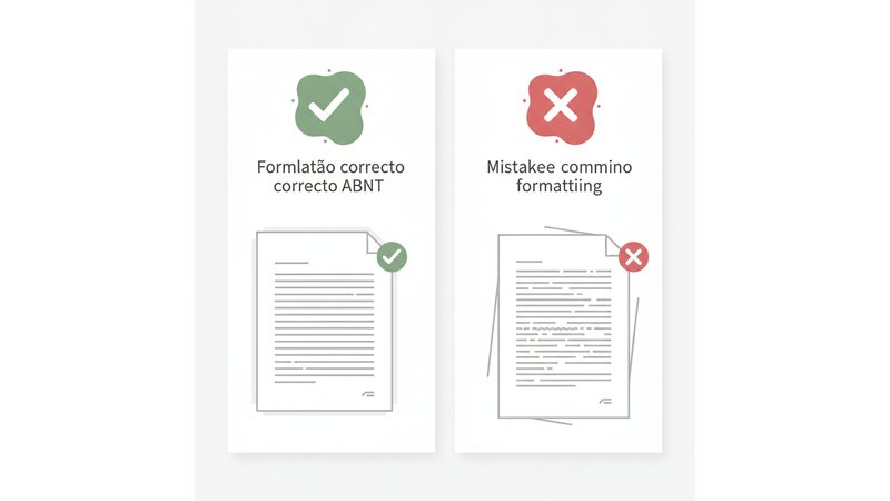 Checklist visual ABNT com caixas de seleção, mostrando os elementos principais (margens, fonte, espaçamento, citações, referências) com exemplos visuais de como cada um deve parecer.