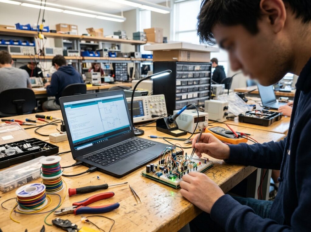 Aluno realizando práticas para elaboração do TCC de Engenharia da Computação