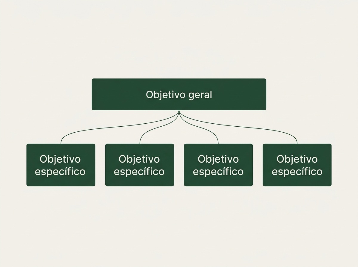 Diagrama do objetivo geral ligado a quatro objetivos especificos