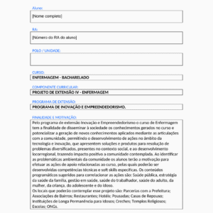 Projeto de Extensão IV – Enfermagem (Bacharelado)