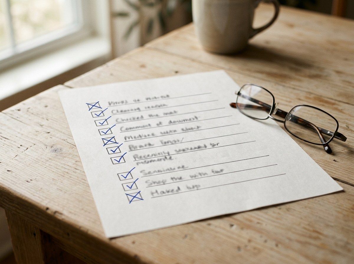 Checklist com itens marcados representando a declaração de uso de IA na pesquisa