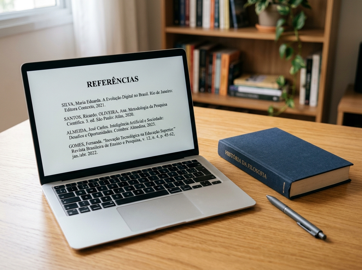 Lista de referências bibliográficas exibida na tela de um notebook