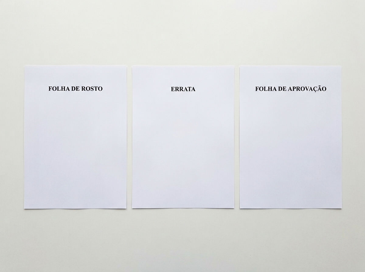 Ordem dos elementos pré-textuais com folha de rosto, errata e folha de aprovação