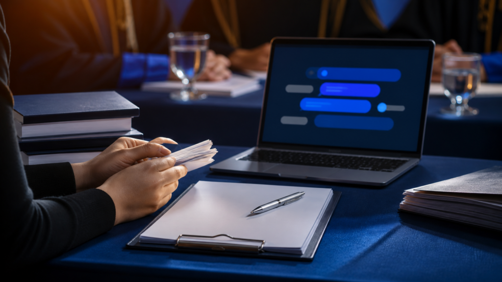 Estudante organizando registros de prompts de inteligência artificial usados no TCC