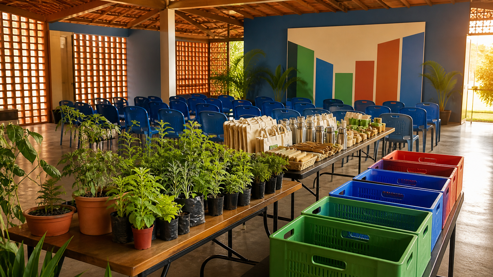 Execução de projeto de extensão em espaço comunitário com mudas, kits sustentáveis e registro visual de resultados