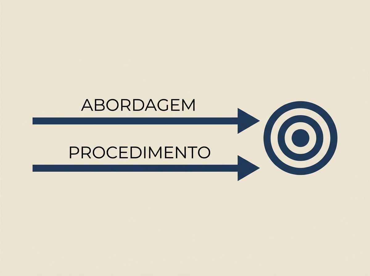 Infográfico com os caminhos ABORDAGEM e PROCEDIMENTO convergindo para um alvo
