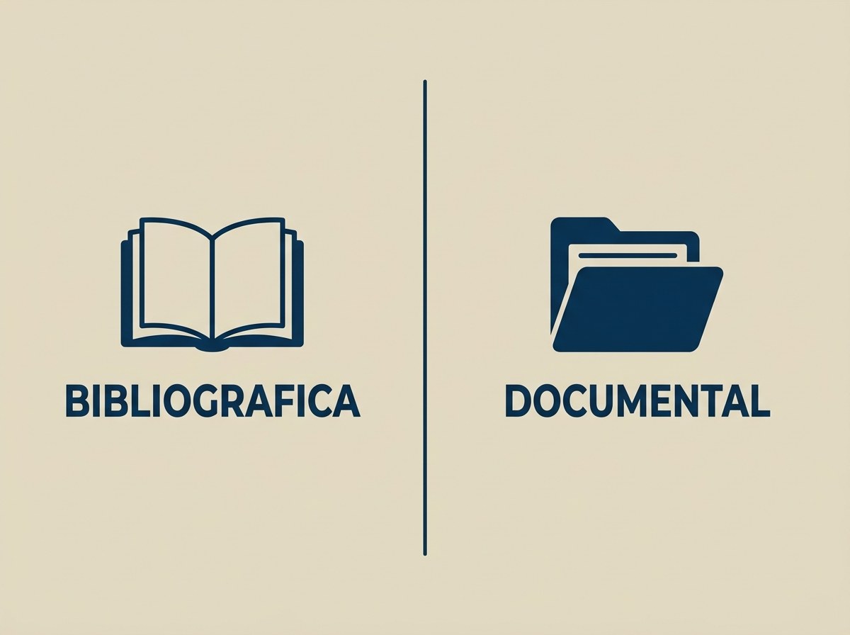 Infográfico comparando pesquisa bibliográfica e pesquisa documental