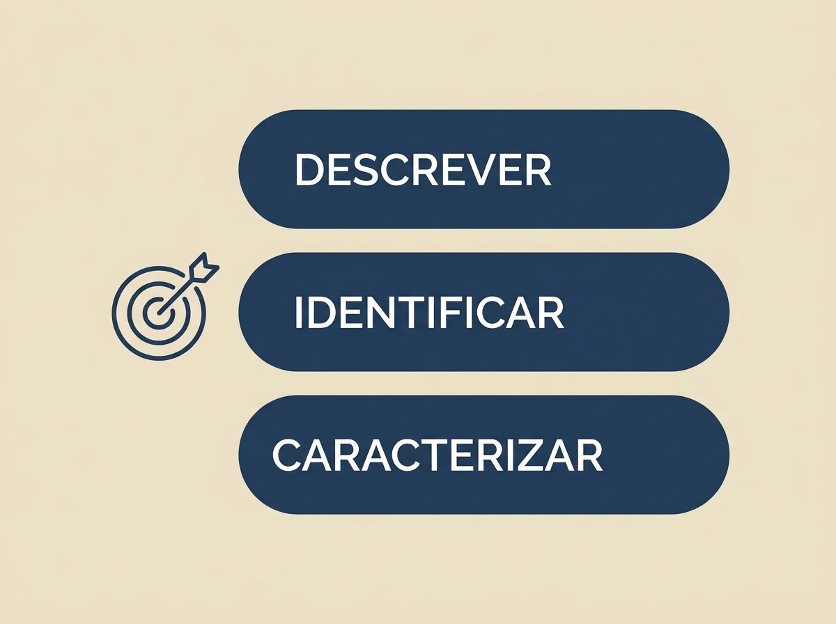 Etiquetas com os verbos descrever, identificar e caracterizar usados na pesquisa descritiva