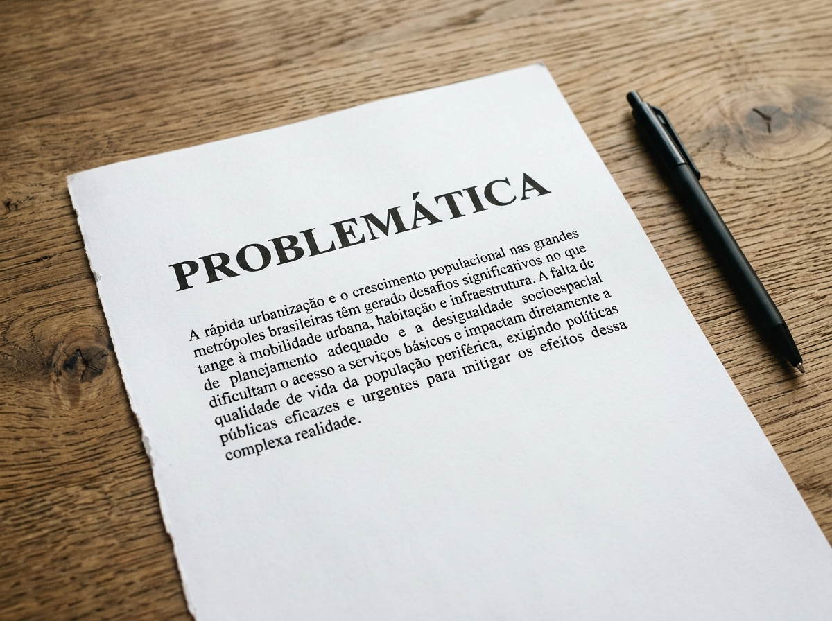 Folha impressa com o título Problemática e o parágrafo de abertura da seção