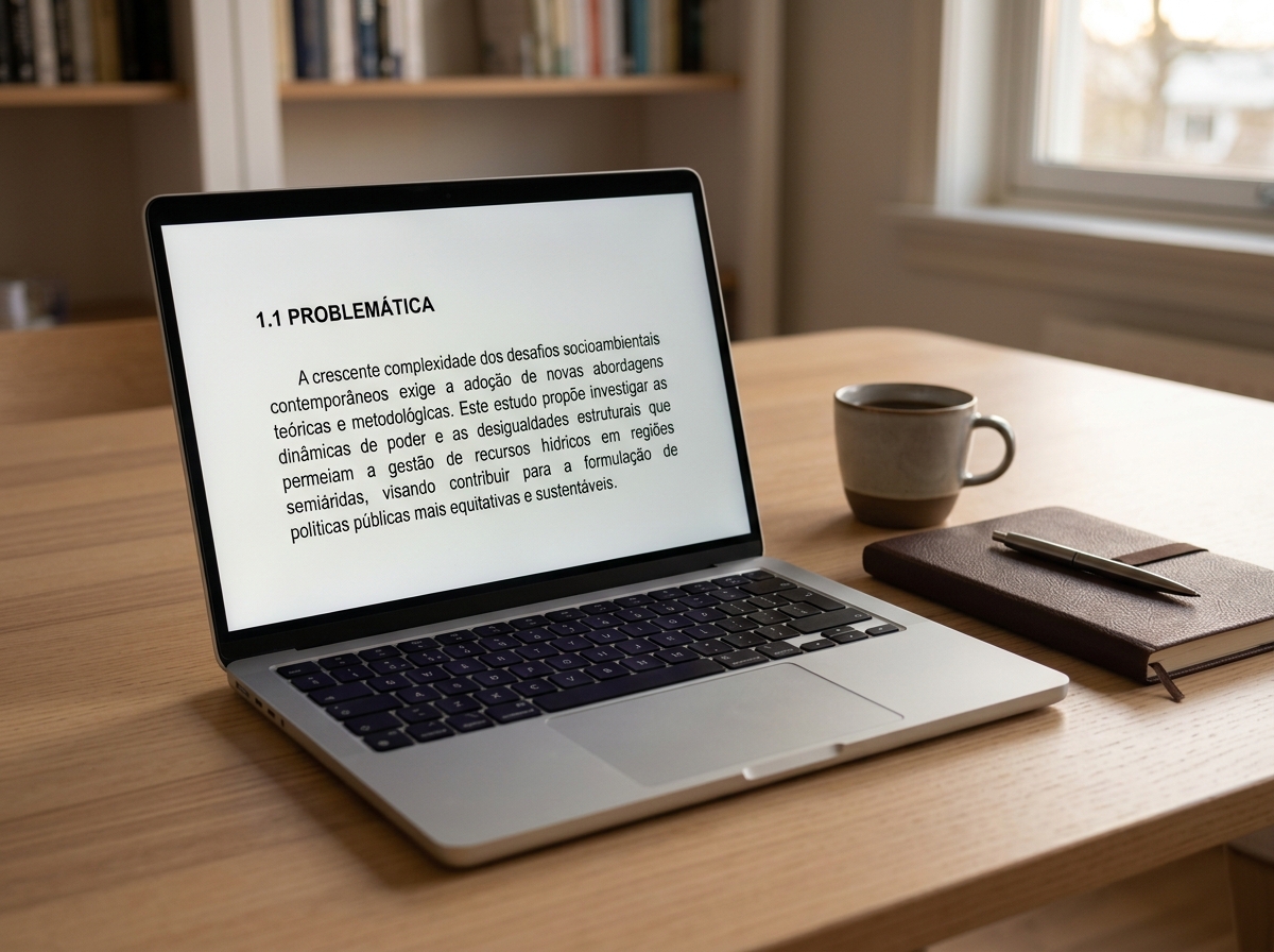 Subseção 1.1 Problemática aberta num documento acadêmico na tela do notebook