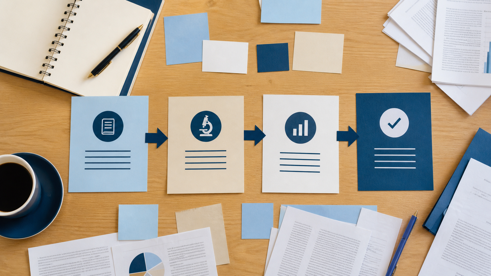 Estrutura de trabalho científico organizada em etapas